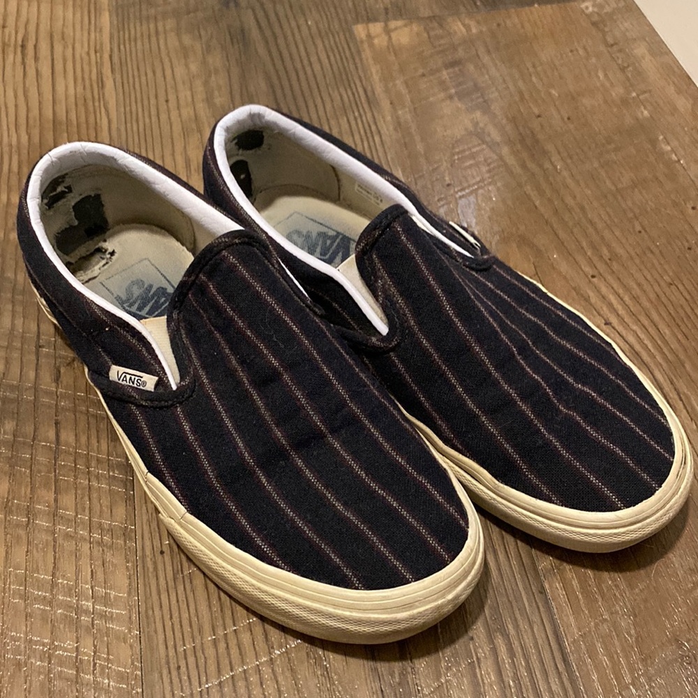 Vans Slip-On Navy and Purple Striped Sneakers